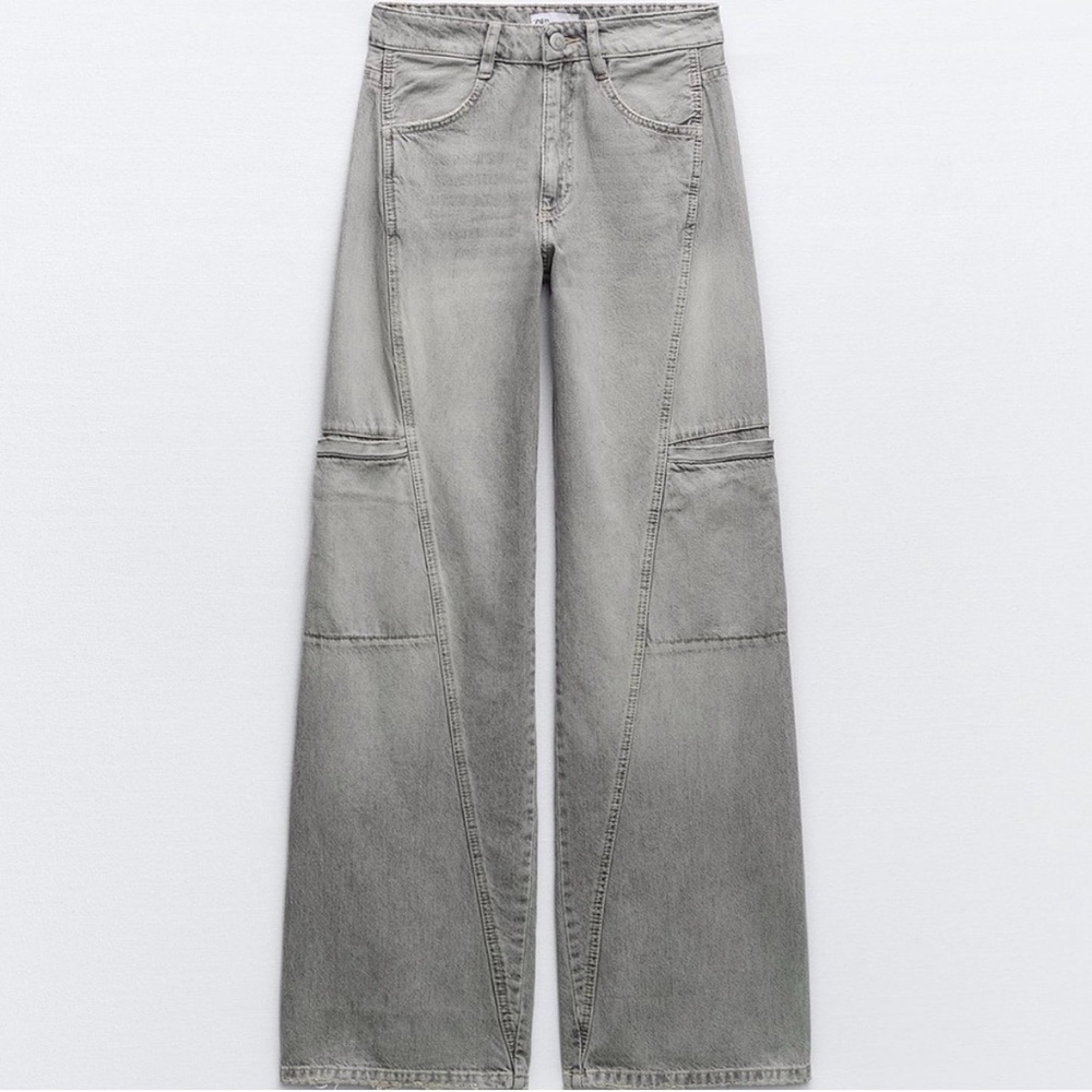 Zara Wide-Leg Panel Detail Jeans in Grey